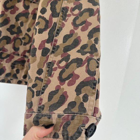 Veronica Beard Military Denim Jacket Leopard Print Sz Large Rugged Distressed - Picture 3 of 10